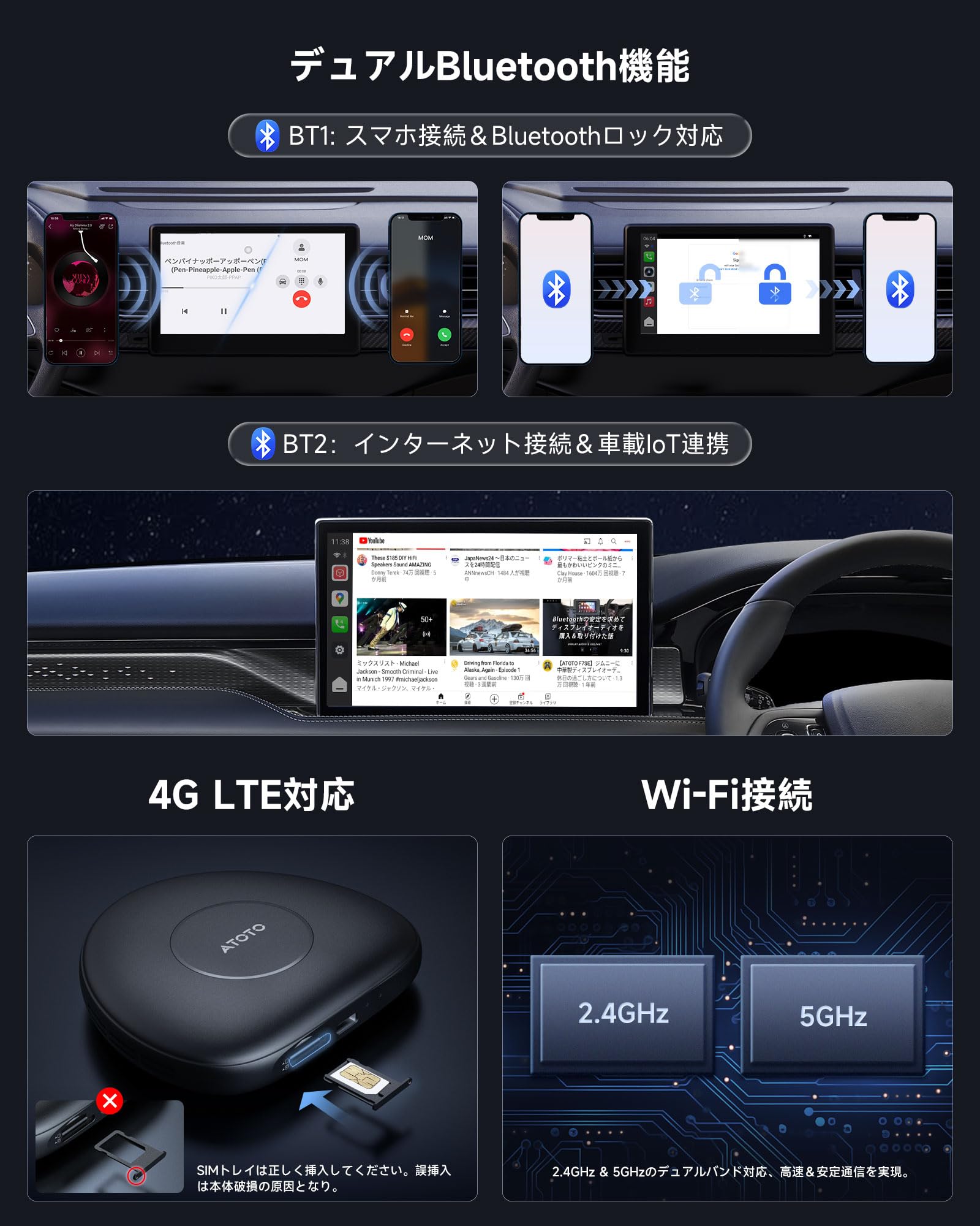 Amazon | CB6C CarPlay ワイヤレス AI Box、Android Auto ワイヤレス